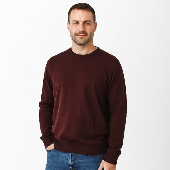 Denver Hayes Sweater Men’s Medium Burgundy Crew Neck 100% Cotton Long Sleeve - Picture 1 of 13